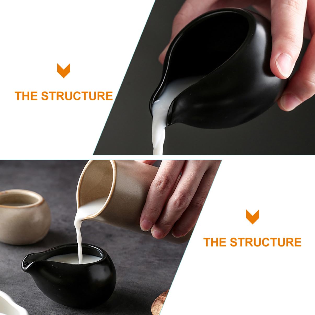 Pichet à Lait en Céramique Noir 3 Pièces, Style Vintage Nordique | Bec Verseur Guidé, Format Mini, Fond Résistant à L’usure, pour Hôtels et Repas Familiaux en Intérieur