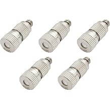 5Pcs 0.3mm Orifice Dia 3/16 inch Threaded High Pressure Brass Misting Nozzle, Fogging Spray Head with Fine Orifice for Outdoor Cooling Systems, Greenhouse, Patio, LandscapingSilver Tone