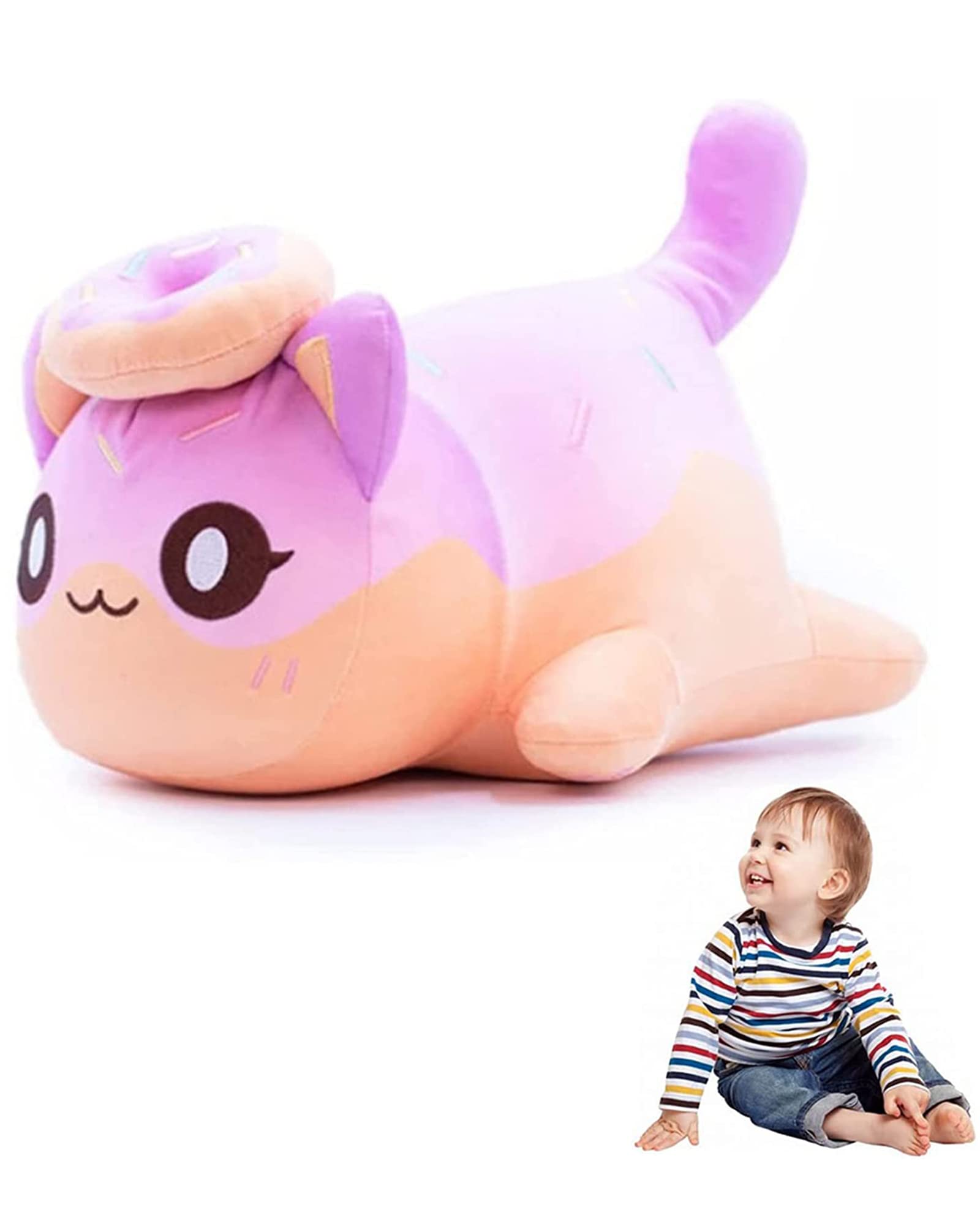SOPER CURAGH Meows Plush Doll Coke French Fries Burgers Bread Sandwiches Food Cat Plushie Sleeping Pillow Children's (Donut), 9.8IN