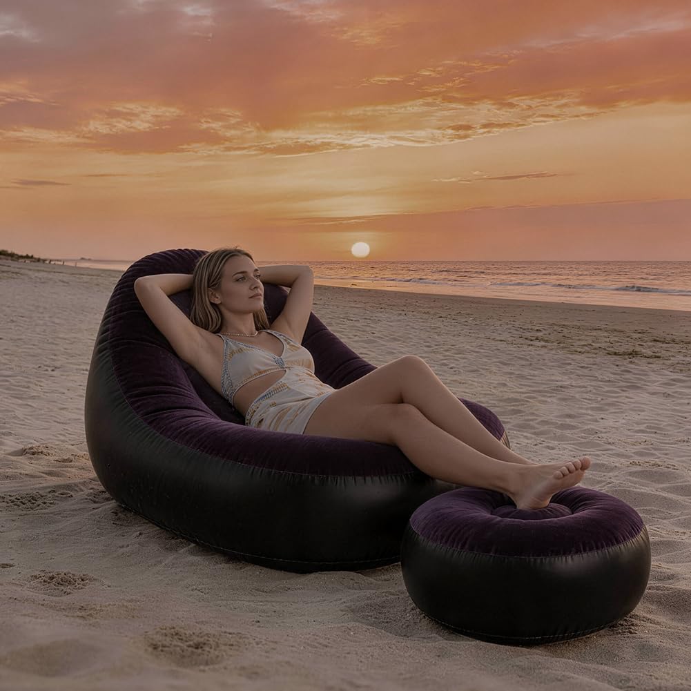 Divano gonfiabile con poggiapiedi, pouf gonfiabile, sedia gonfiabile, divano gonfiabile, poltrona gonfiabile per soggiorno, camera da letto, giardino (blu scuro)