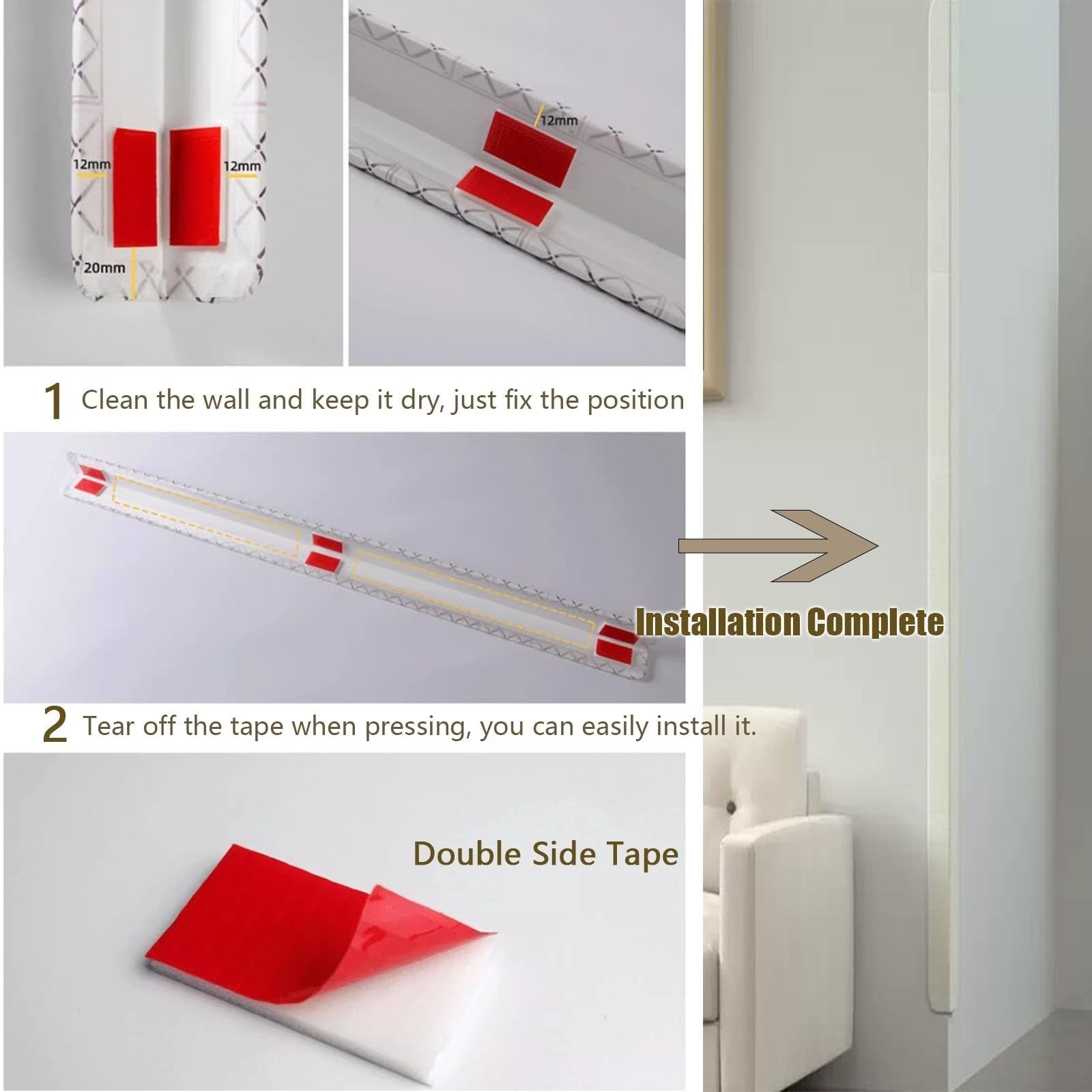 Protector de Esquina para Marcos de Cama, Protectores de Esquina de Pared de Lino de Algodón para Proteger Paredes con Adhesivo Fuerte Mejorado, para Bebé/Muebles/Puerta/Mesas/Cubrir Tiras de Parachoq