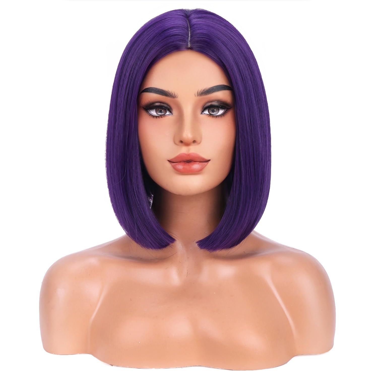 MAGQOO Dark Purple Wig for Women Purple Bob Short Straight Deep Purple Wigs Middle Part Synthetic Heat Resistant
