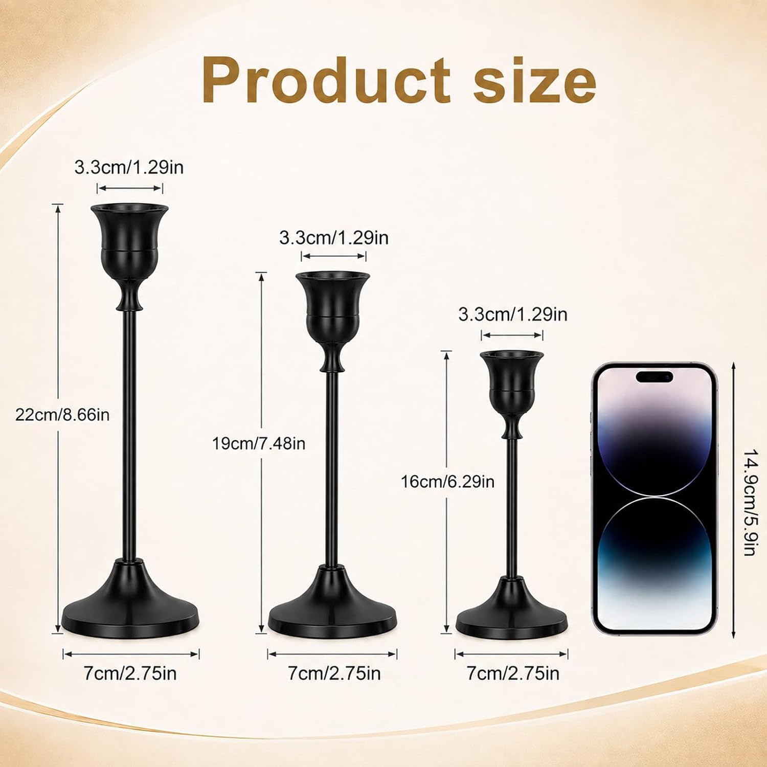 3 Pcs Black Candlestick Holders, Metal Taper Candle Holders for Table Decor