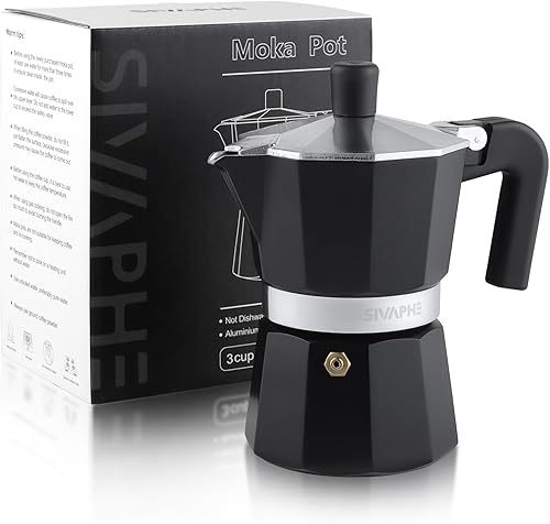 Miniatura 13 de Sivaphe Olla de Moka de Aluminio de 6 Tazas de Espresso, Percolador para Café Expreso y Café, Cafetera Portátil para Estufa, Italiana y Cubana para