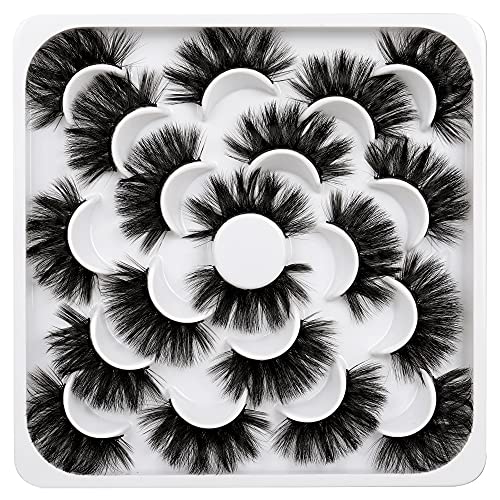 Dramatic Faux Mink Lashes False Eyelashes 3D Thick Fluffy Fake Eyelashes Pack 10 Pairs Full Long Volume Crossed Eye Lashes Reusable Handmade Eyelash Multipack by Yawamica