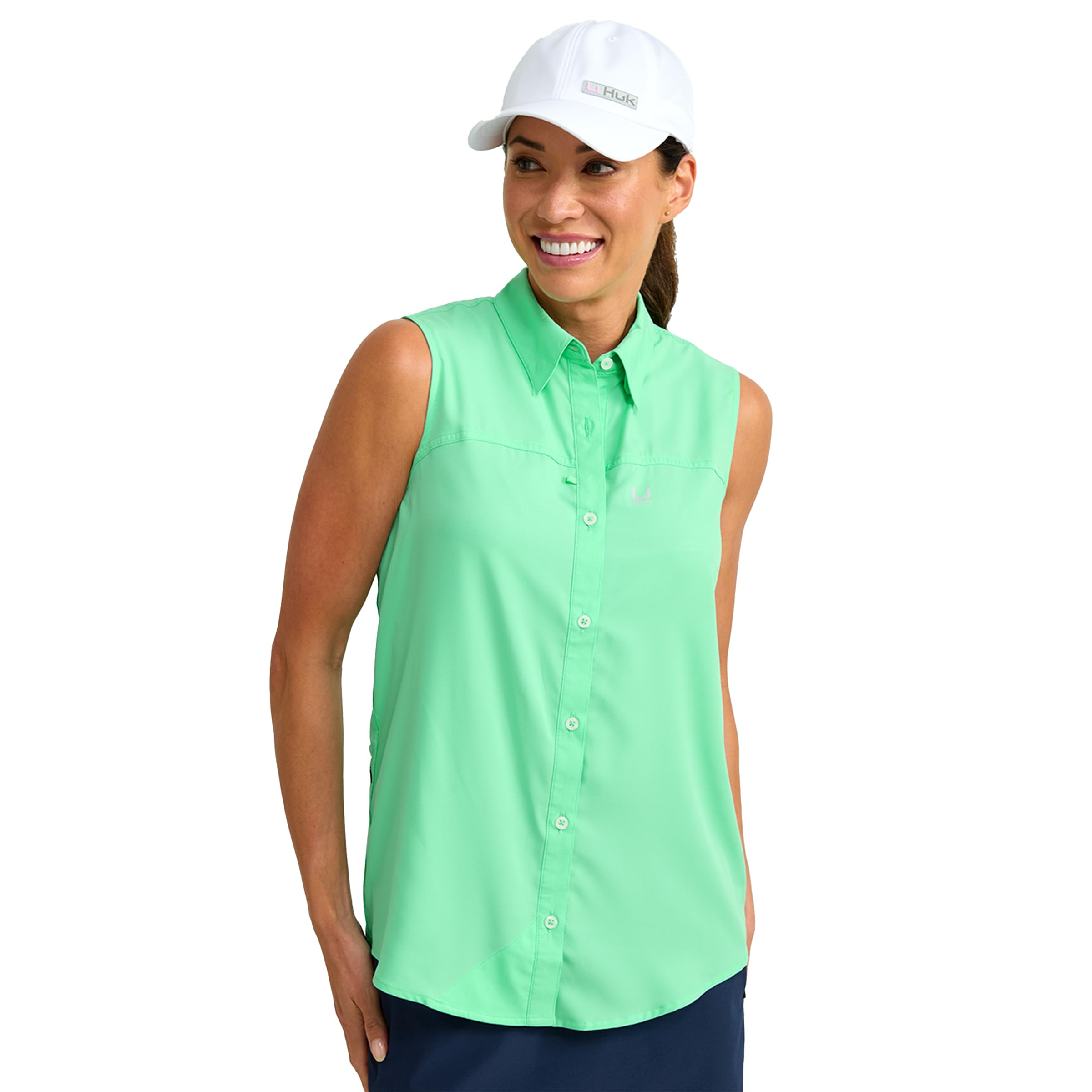 HUK Womens Tide Point Sleeveless Performance Button Down Shirt for Women