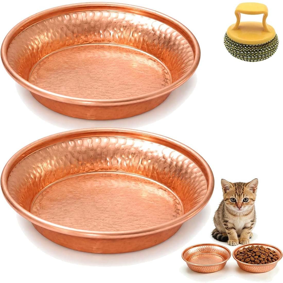 Luxurious Hammered Copper Cat Food With Wide Mouth,13 Cm Bowl，2PCS