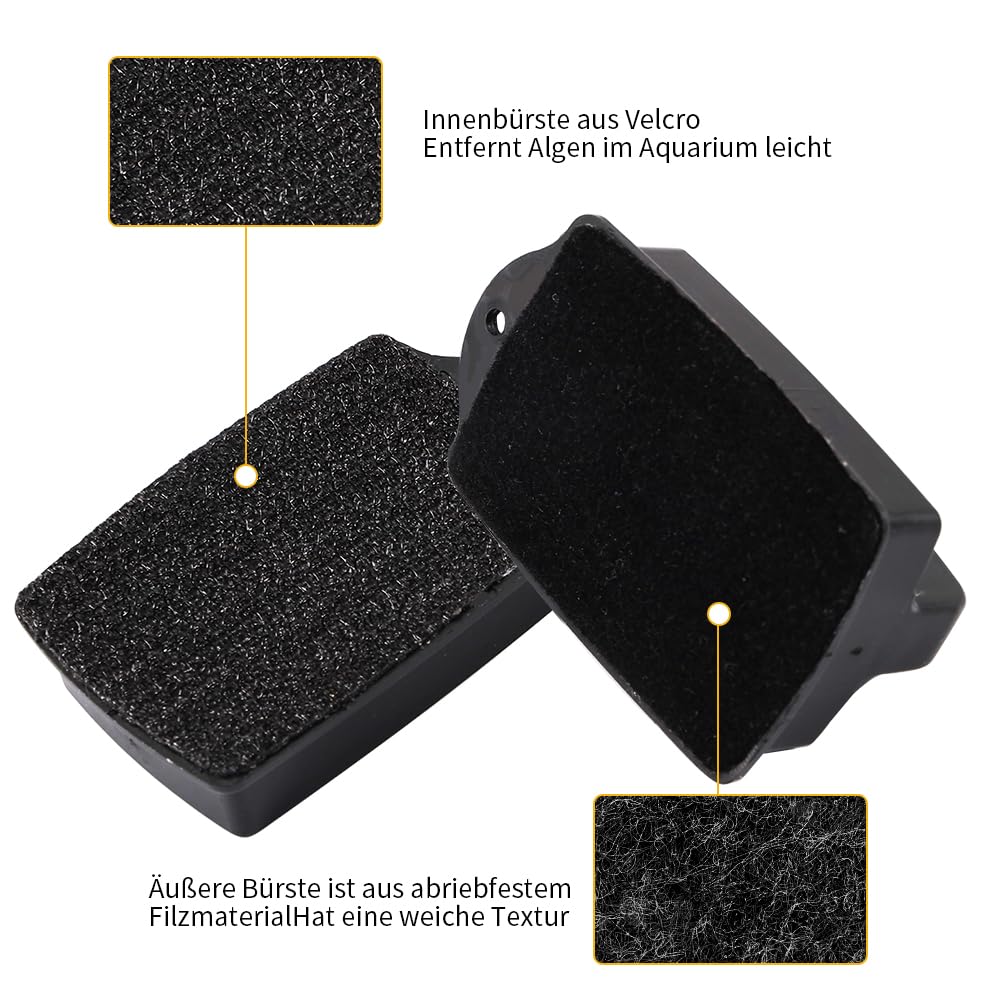 Lot de 2 brosses magnétiques de nettoyage pour vitres d'aquarium - Petite brosse magnétique - Convient pour le nettoyage du verre d'une épaisseur ≤ 15 mm