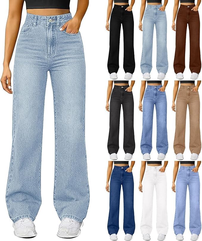 Vaqueros para Mujer, Pierna Ancha, Holgados Pantalones Vaqueros elásticos para Mujer, Vaqueros de Cintura Alta y con Pernera Ancha