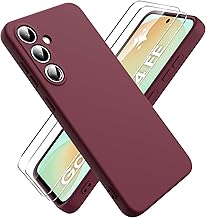 Ikziwreo Coque pour Samsung Galaxy S24 FE, avec 2 Pièces Protecteur D'écran en Verre Trempé, Housse Silicone Souple Ultra-Mince de Couleur Pure, Coque en Caoutchouc Antichoc - Bordeaux