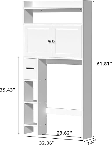 Miniatura 2 de Armario de almacenamiento sobre el inodoro con soporte de papel higiénico, 7 niveles de almacenamiento sobre el inodoro con estantes y puertas,