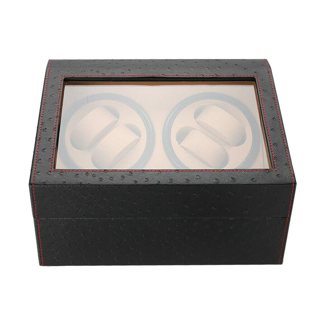 4+6 Uhrenbeweger für Automatikuhre 3 Drehmodis super leisem Motor Uhrenbeweger Box Luxuriöser PU Leder Uhrengehäuse Watch Winder mit 6 extra Speicherplätze und Transparente Glasabdeckung