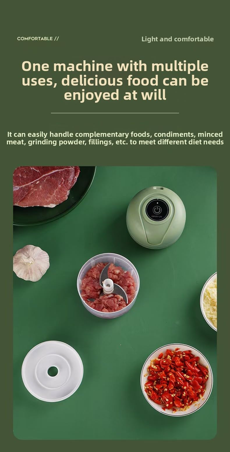 Elektryczny rozdrabniacz do żywności 250 ml, mini blender do żywności dla niemowląt, czosnku, mięsa, imbiru i chili, obsługa jednym dotknięciem, łatwe czyszczenie, pomocnik kuchenny (100 ml, zielony)