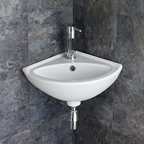 Clickbasin Corner Wall Hung Cloakroom Basin in White Ceramic 480mm