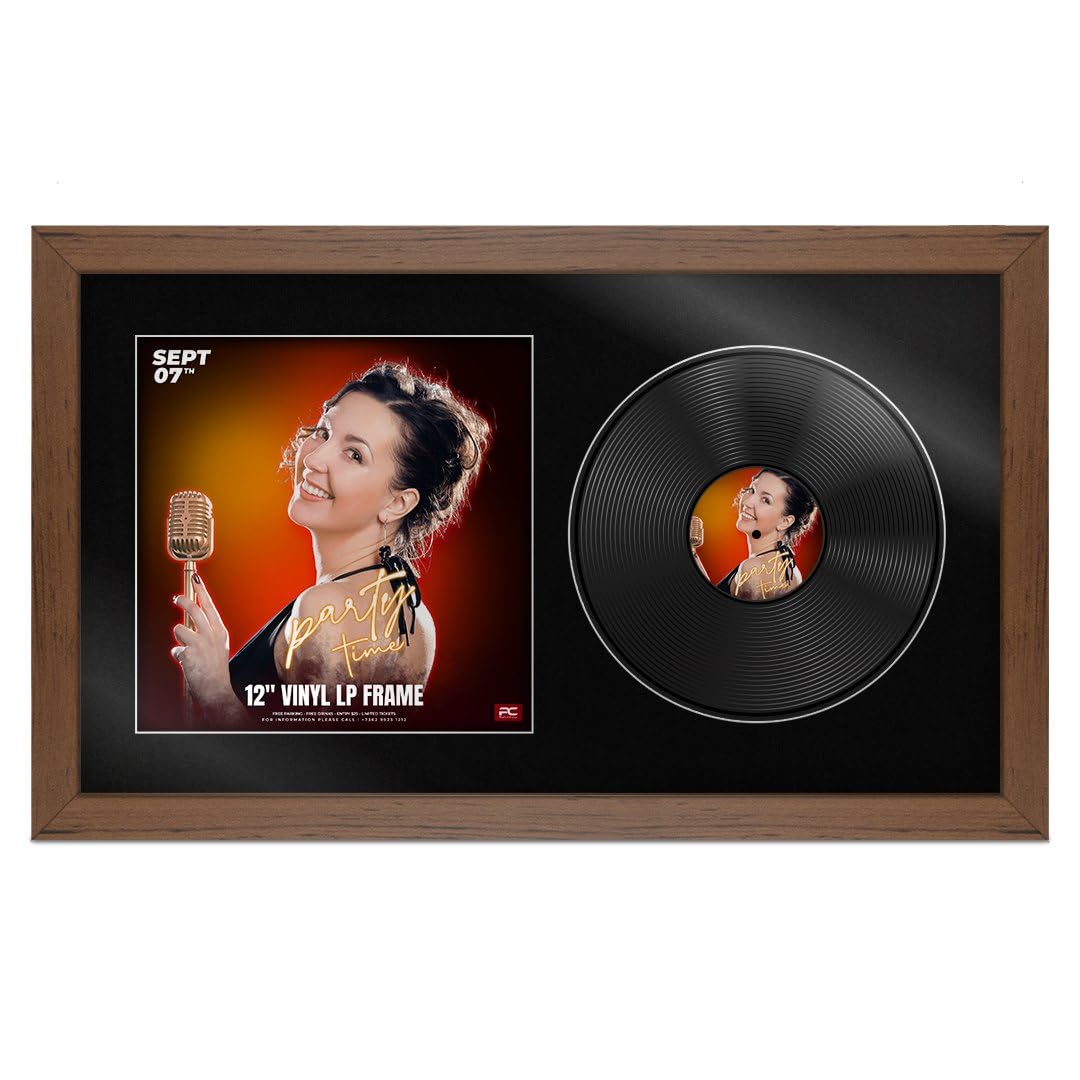 Procut Global 30X17" Walnut Vinyl Record Frame for 12 Inch LP Cover & Disc - Premium Display Photo Frame -Engineered Wood with Shatterproof Perspex - Music Lover Gift & Home Décor