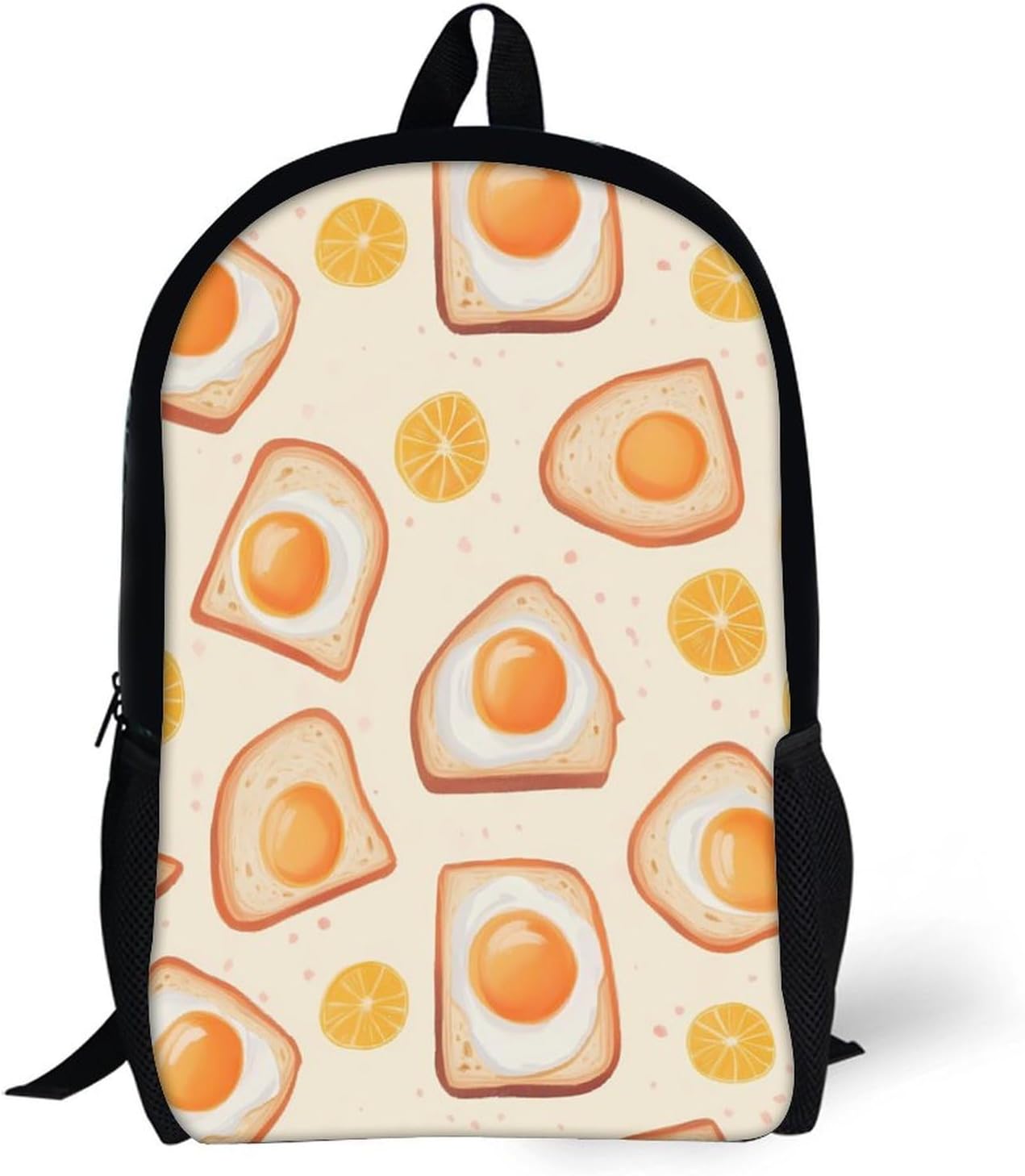 Breakfast Items Eggs And Toast Travel Backpack 17 Inch Casual Daypack Shoulder Bag with Adjustable Shoulder Straps