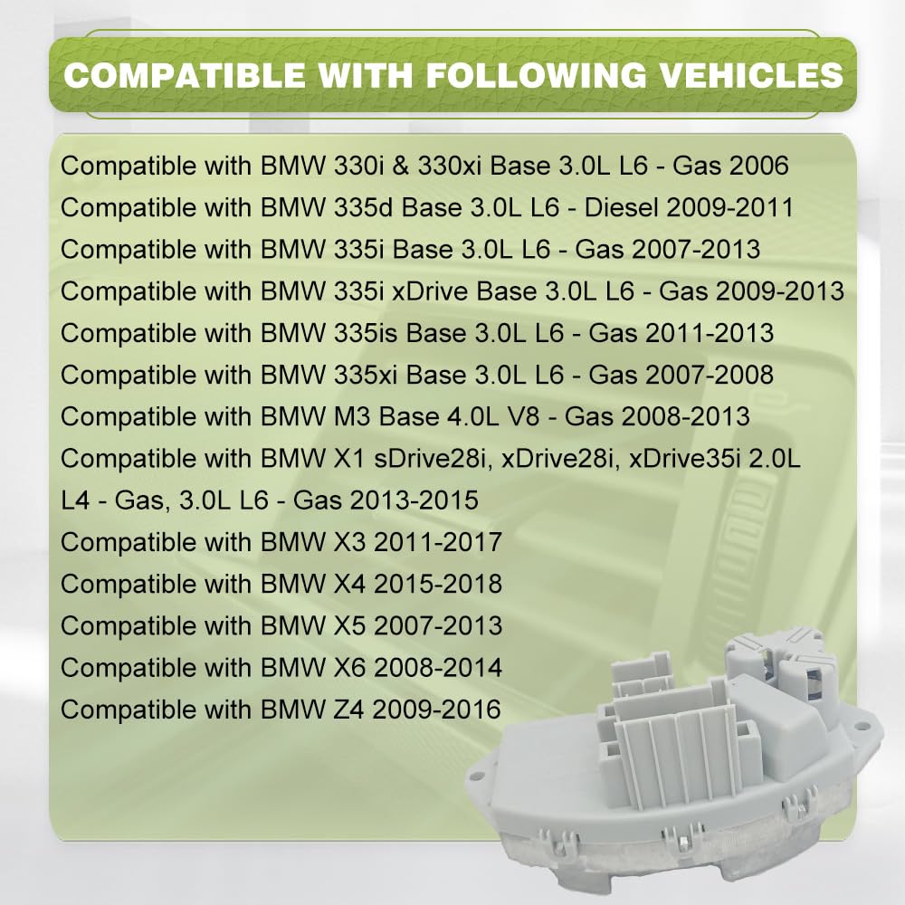 1 resistencia de motor de ventilador frontal HVAC de 4 y 2 pines compatible con BMW Serie 1 M Base 3.0L L6 - Gas 2011, compatible con BMW 128i Base 3.0L L6 - Gas 2008-2013