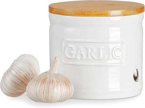 Miniatura 10 de ONEMORE Garlic Keeper con tapa, protector de ajo de cerámica de 4 pulgadas, rojo oscuro