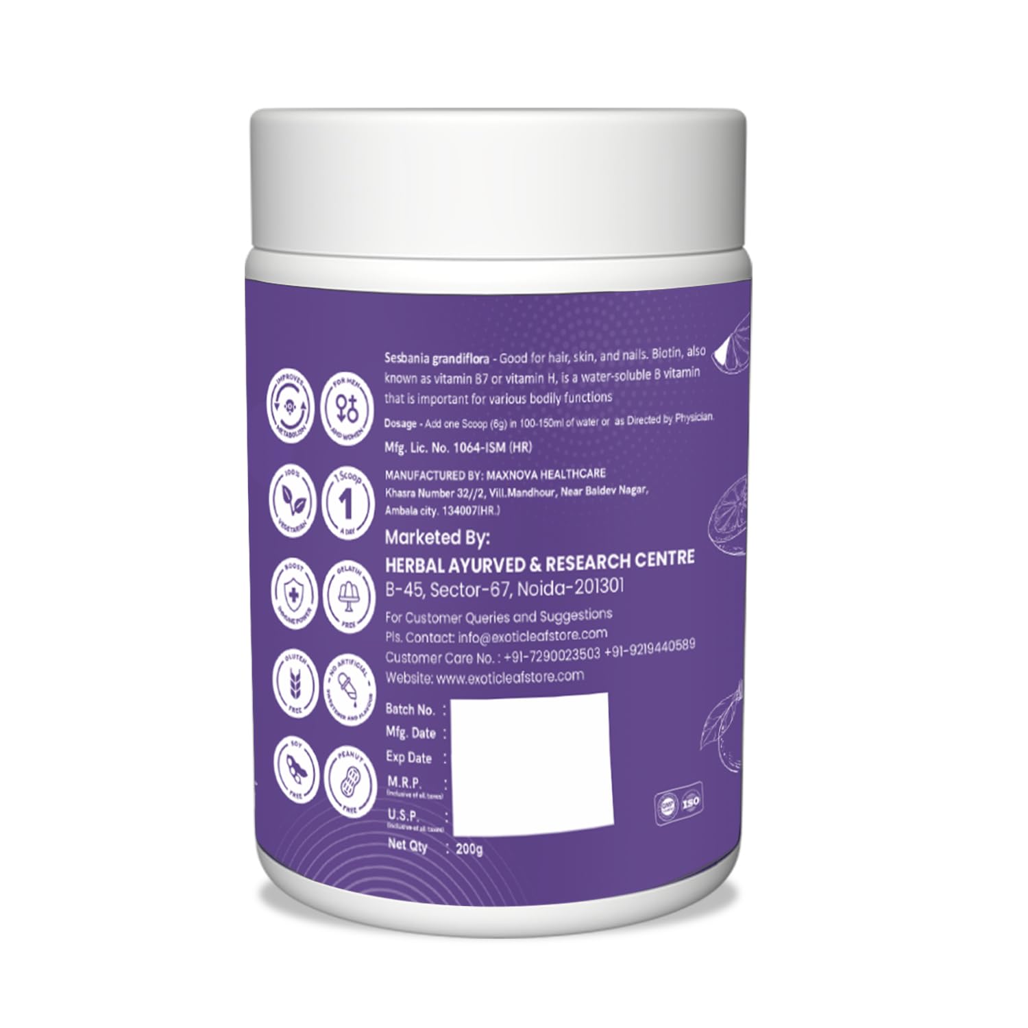 Plant Based Biotin Powder Hair 10000Mcg Supplement|For Men&Women|Hair Growth With Natural Sesbania,Amla,Bambo&Orange|Hair For Control|Healthy Hair,Skin&Nails|Pack Of 200G — Amazon image 2