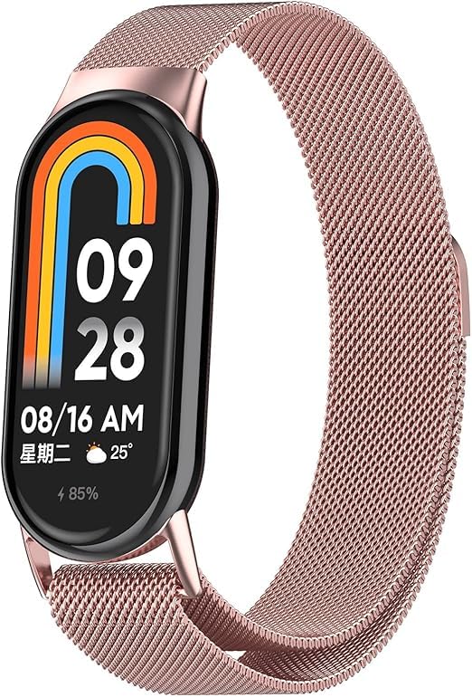 Straps Compatible with Xiaomi Smart Band 10 Strap, Metal Mesh Woven Stainless Steel Wristband Replacement Business Watch Band for Xiaomi Mi Band 10 (Pink)