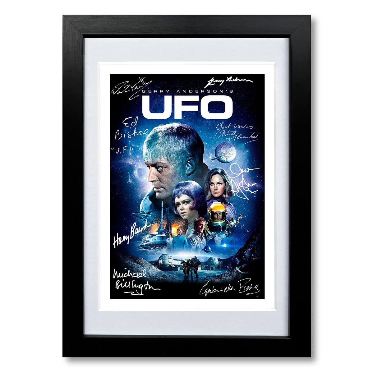 UFO Cast Signed Autograph A4 Poster Photo TV Show Series Season Framed Memorabilia Gift Gerry Anderson (A4 BLACK FRAMED & MOUNTED)