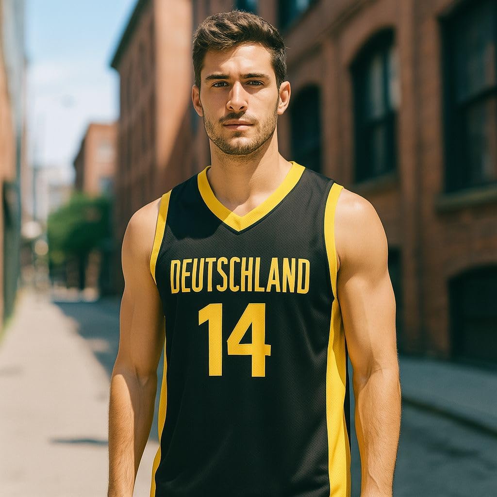 Men's #14 Deutschland Vintage Throwback Basketball Jersey Top Stitched