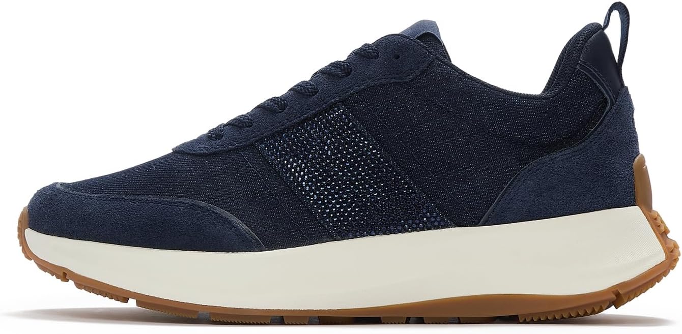 FitFlop Womens F-Mode Flow Crystal Denim/Suede Sneakers