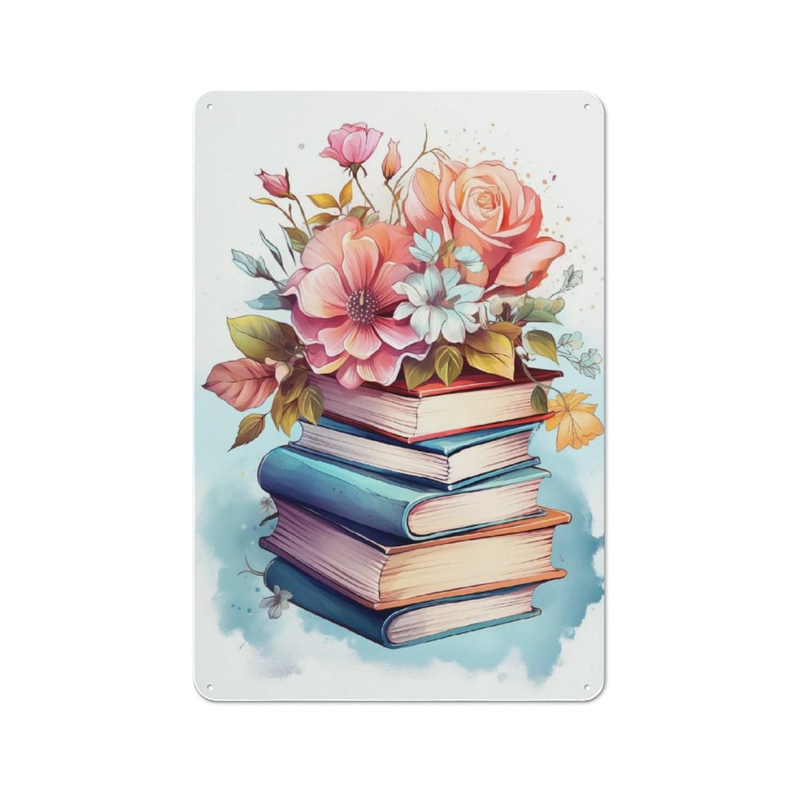 Junmoney Style-15 Books Watercolor Printed Metal Sign 30X20cm For Man Cave Or Games Room, Suited To Games Room Collectors