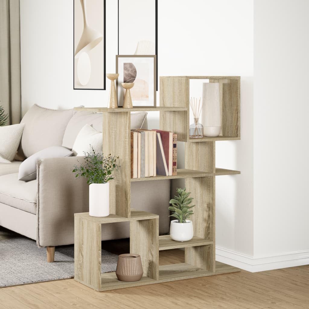 Regał na książki dąb Sonoma 92 x 29 x 112 cm, materiał drewnopochodny, 5 przegródek, uniwersalny organizer Cube do salonu, biura i sypialni