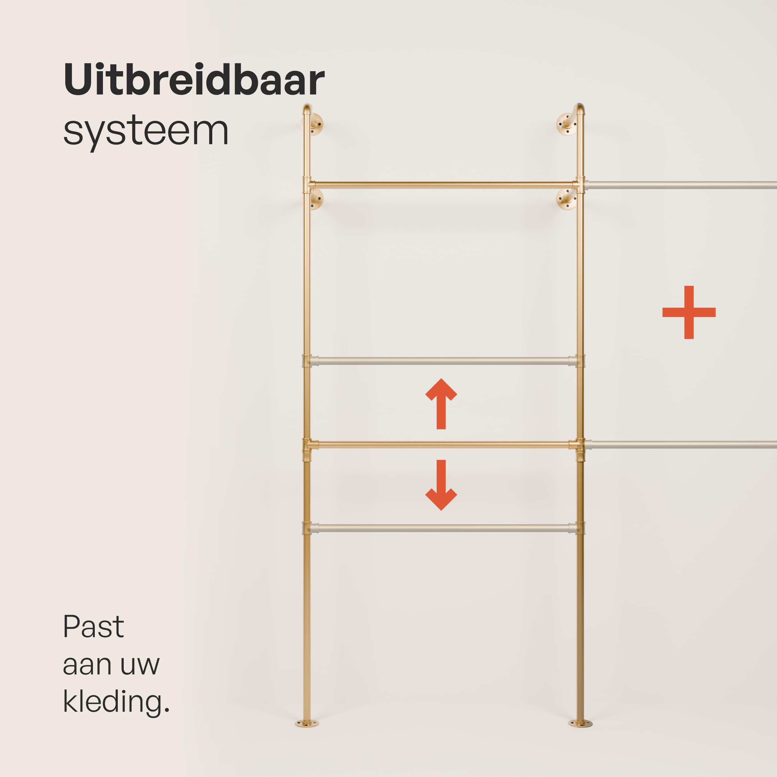 pamo kledingstang Industrial Loft Design - KIM I Double Goud - Kleerkast voor inloopkastwand I slaapkamerkledingrek gemaakt van stevige, zwarte buizen met wandbevestiging