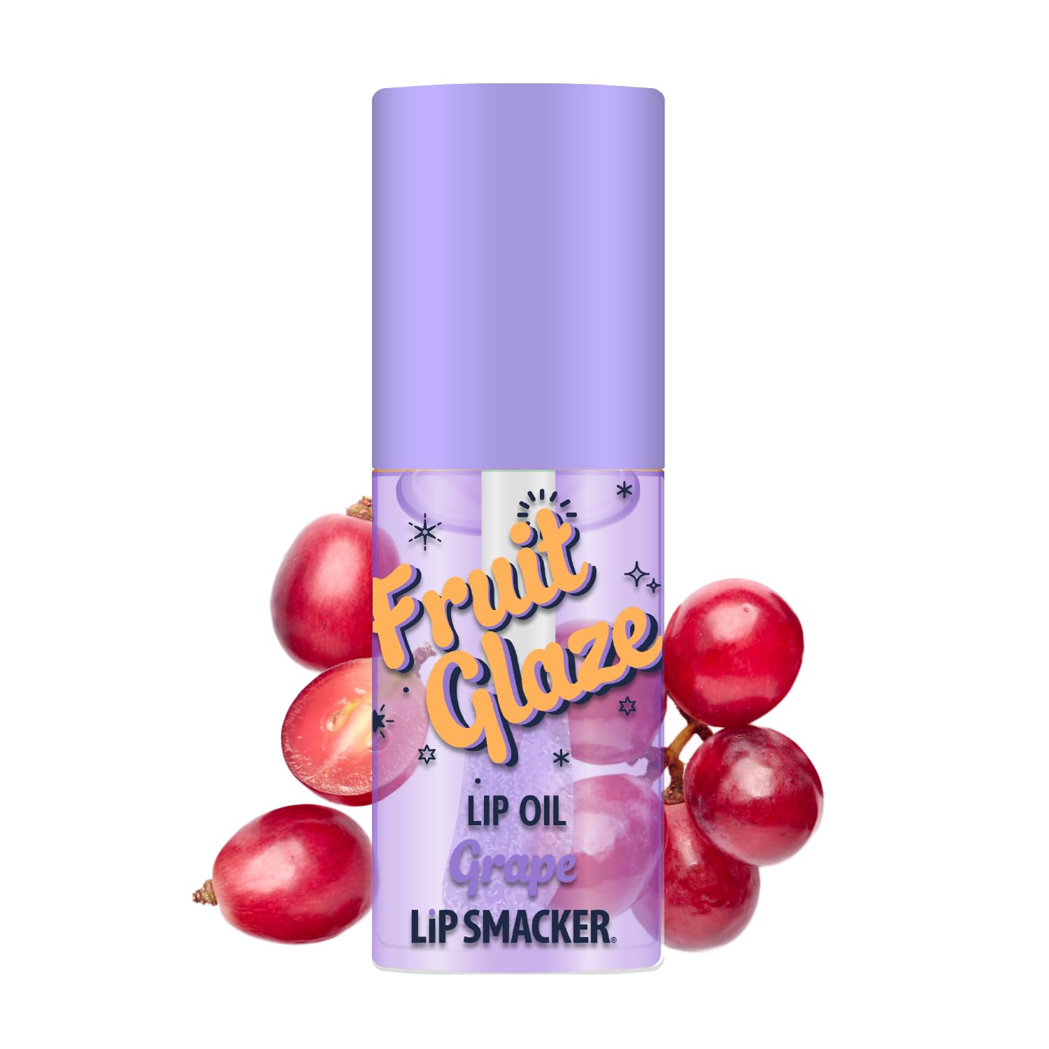 Lip SmackerFruit Glaze Lip Oil, Ultra-Hydrating & Moisturizing with High-Shine Finish, Plush Applicator for Effortless Glide, Delicious Non-Sticky Flavor - Grape