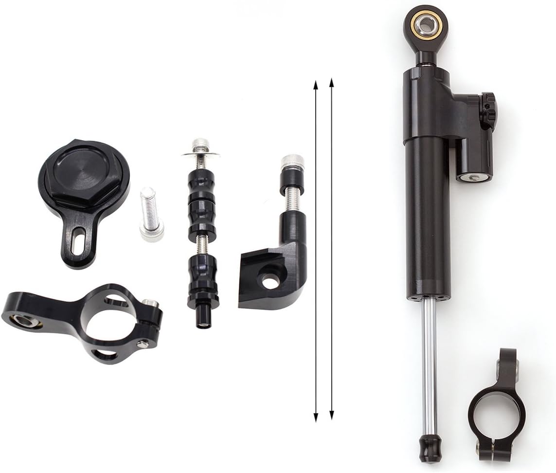 FXCNC Motorcycle CNC Steering Damper Stabilizer Buffer Control Bar With Mounting Bracket Kit Full Set Compatible with YZF R1 1998 1999 2000 2001 2003 2004