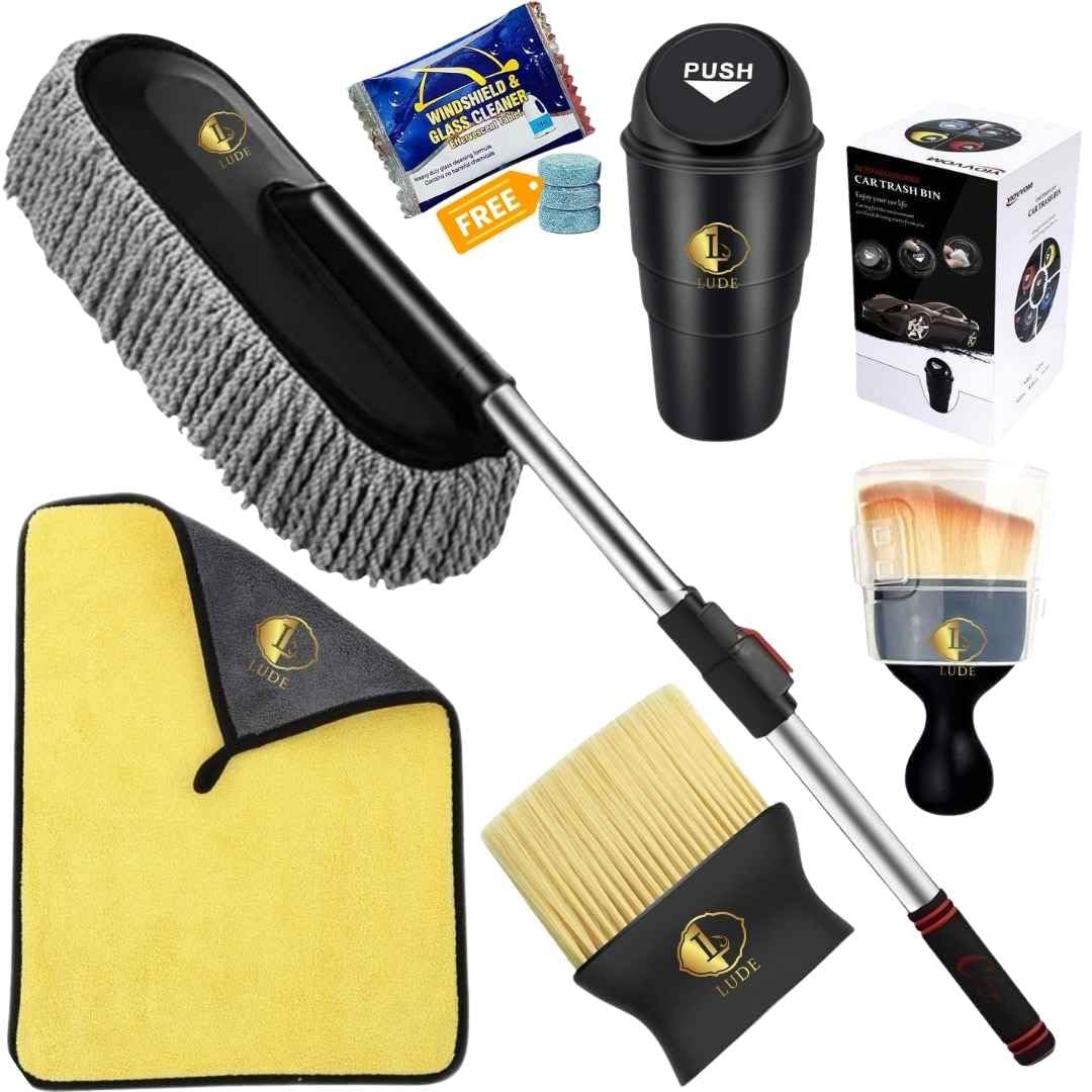 LUDE Premium Car Cleaning Accessories 2025 -Long Handle Duster Microfiber Brush for Interior & Exterior Dust, Scratch-Free 800 GSM Cloth, Car Dustbin, AC Vent Cleaner, After Wash Drying Wiper (5)-image-38