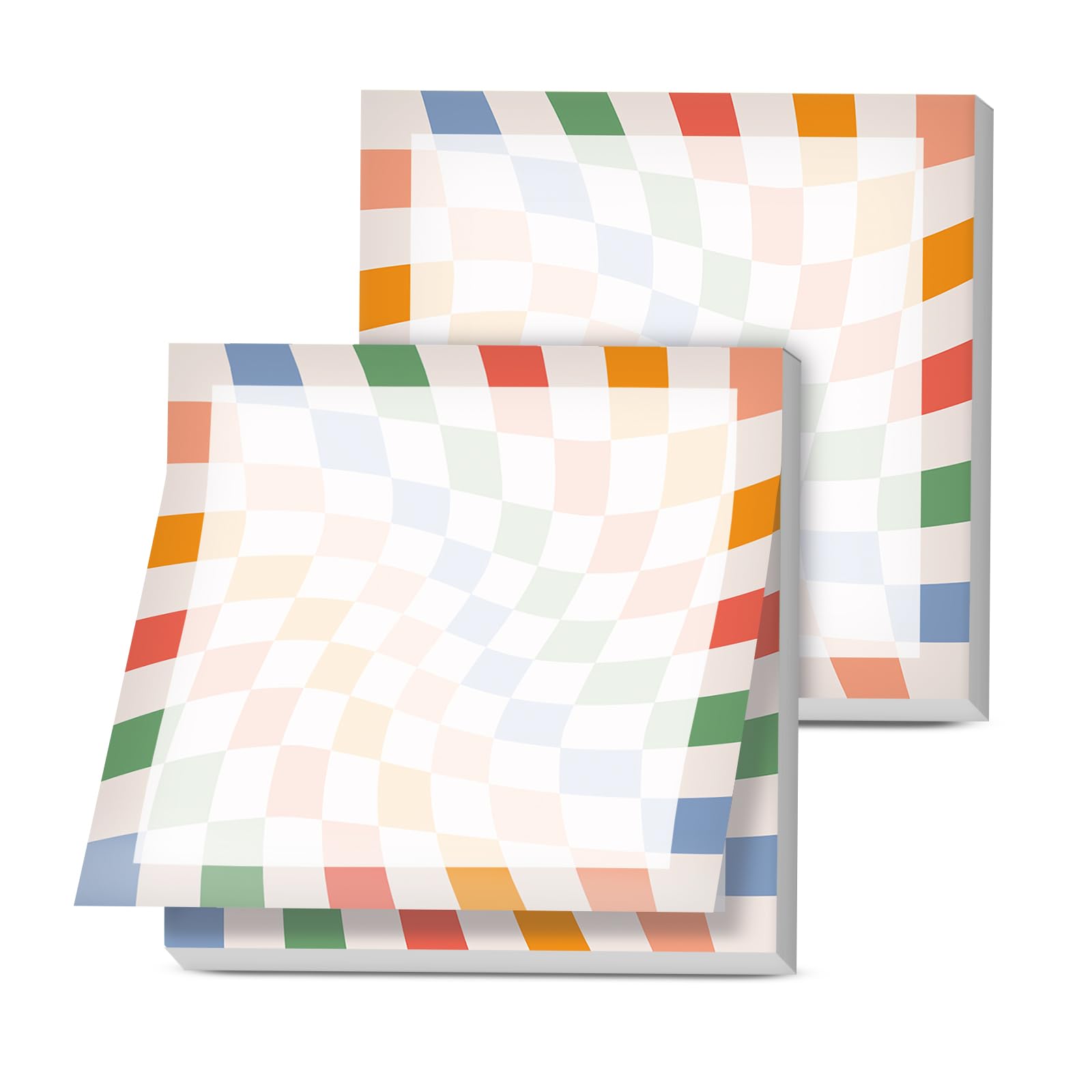 Haftnotizen, 2 Blöcke, 7,6 x 7,6 cm, niedlich, bunt, lustig, selbstklebende Notizblöcke, leicht anzubringen, stark haftend, Regenbogen-Wellenstreifen