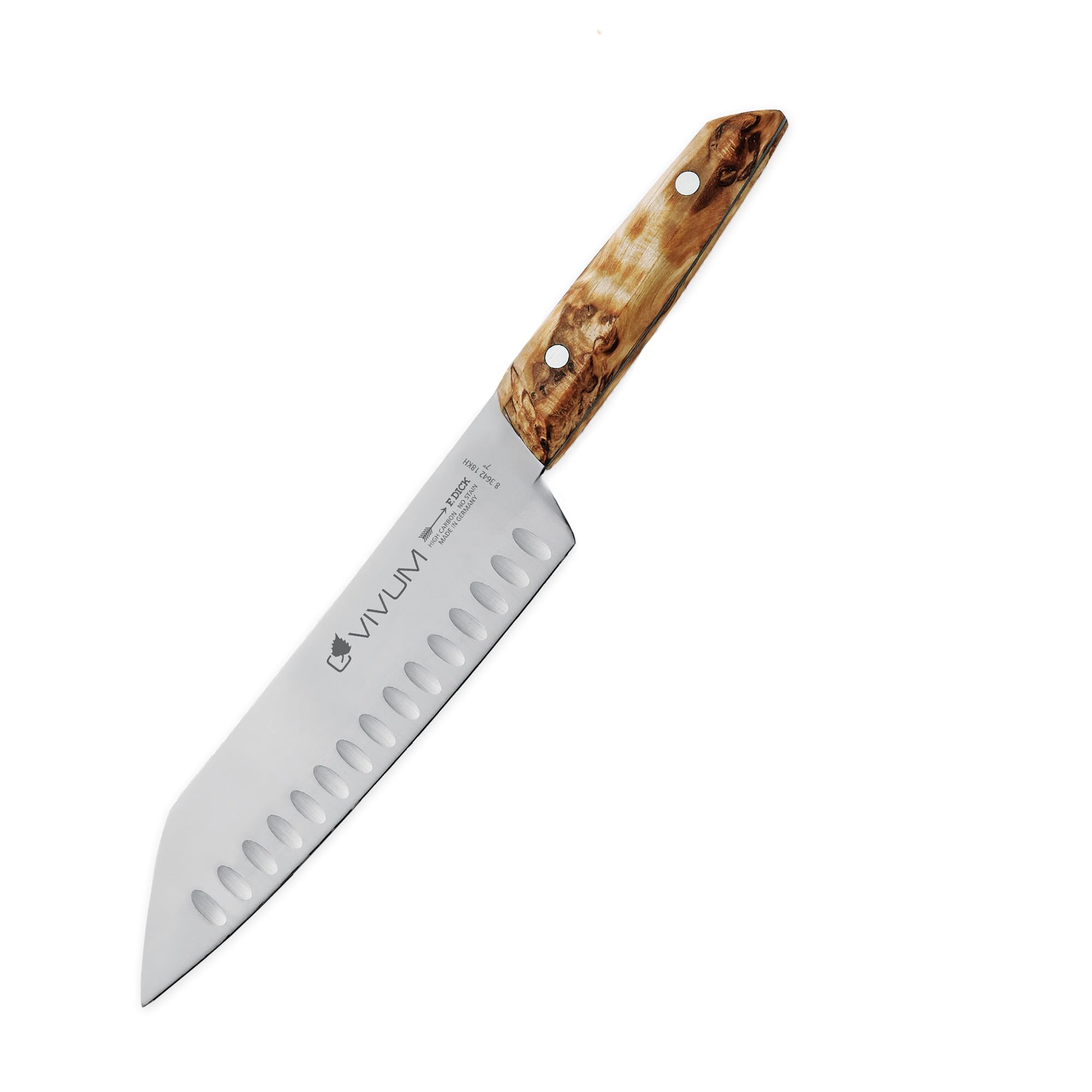 F.DICK Santoku VIVUM (con hoja de 18 cm, con filo biselado y mango de madera de abedul, 58 HRC, hoja delgada, cuchillo de cocina) 83642182KH