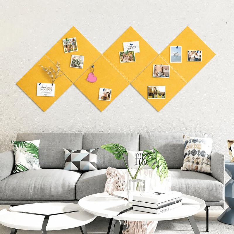 Image of QUIET CANVAS Acoustic Wall Square Pinboard, 1x1ft, Pack6, 50PushPins Yellow