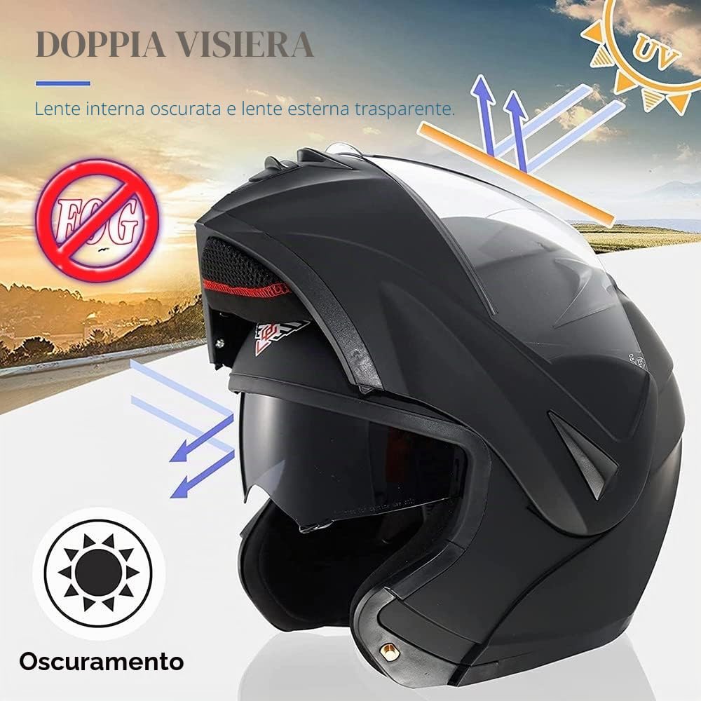 Casco Modulare Bluetooth Moto Integrale Casco Moto con Doppia Visiera Parasole Antiappannamento Antirumore a Risposta ECE Omologato Casco per Donne Uomo 55~62cm