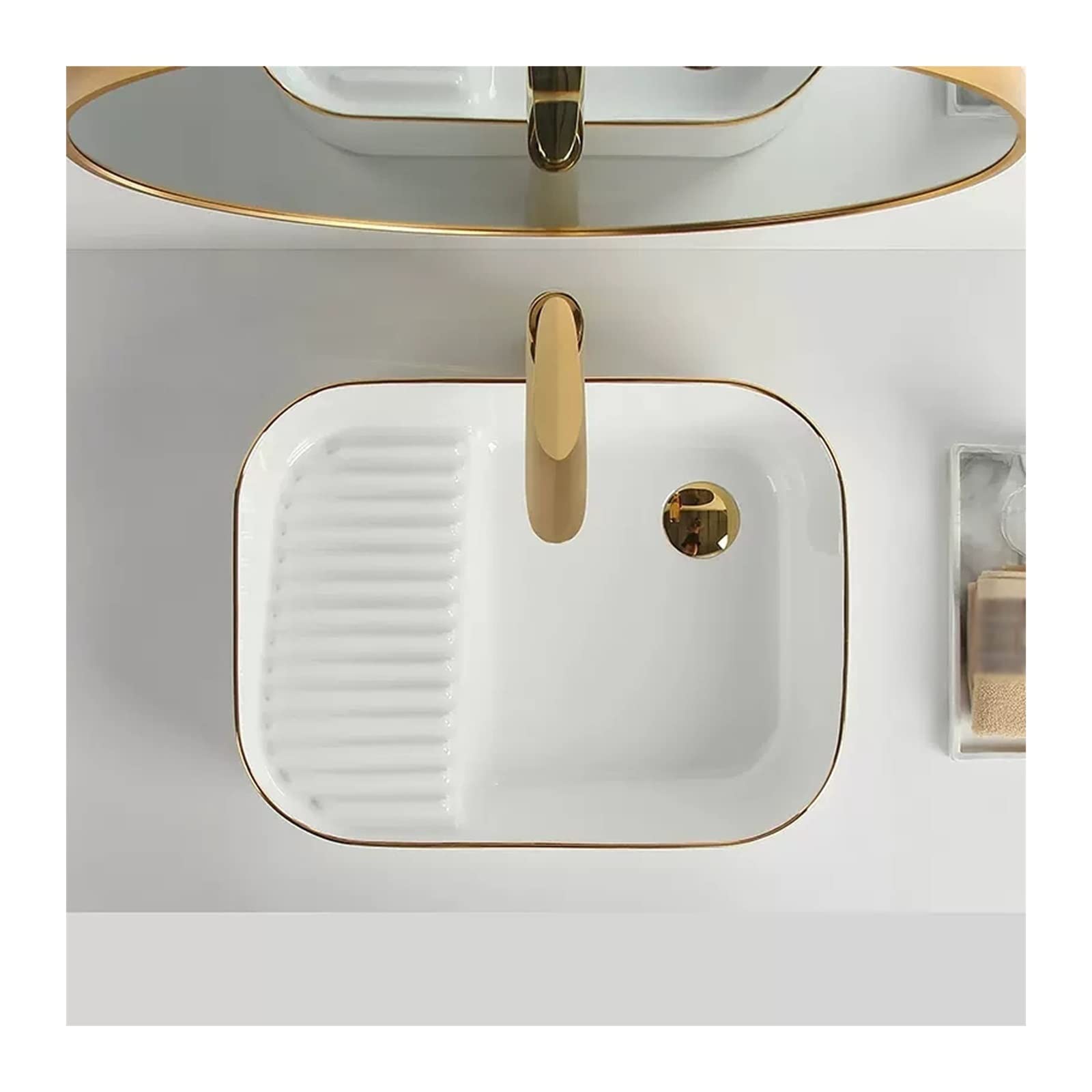 Sjdopulse White Countertop Washbasin, Countertop Washbasin, Porcelain Ceramic Countertop Washbasin, Rectangular Bathroom Basin, Oversink Basin, Porcelain Sink, Bowl, Bathroom, Countertop Washbasin, Wa