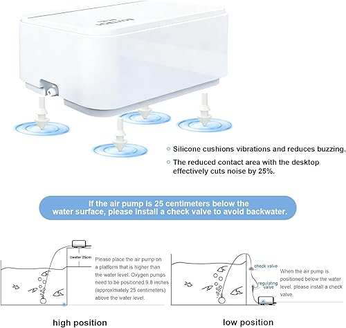 Miniatura 6 de Boxtech Bomba de aire para acuario ultra silenciosa, ahorro de energía de 2 W, bomba de oxígeno de bajo ruido para tanques de agua dulce y salada de