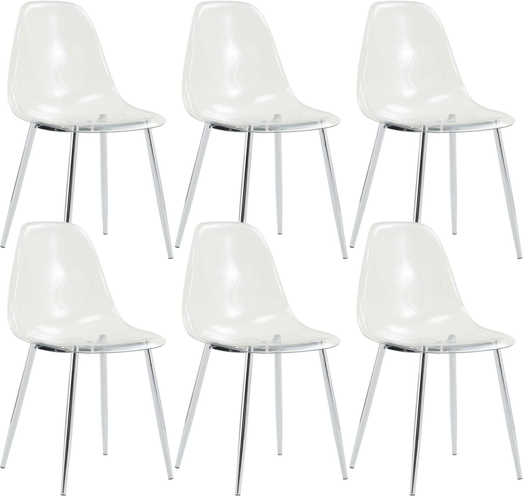 Baysitone Clear Dining Chairs Set of 6, Modern Kitchen Chairs with Transparent Seat, Acrylic Accent Side Chairs with Silver Metal Legs for Dining Room, Kitchen, Living Room