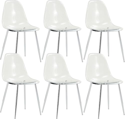 Miniatura 22 de Baysitone Juego de 4 sillas de comedor transparentes, sillas modernas de cocina con asiento transparente, sillas laterales de acento acrílico