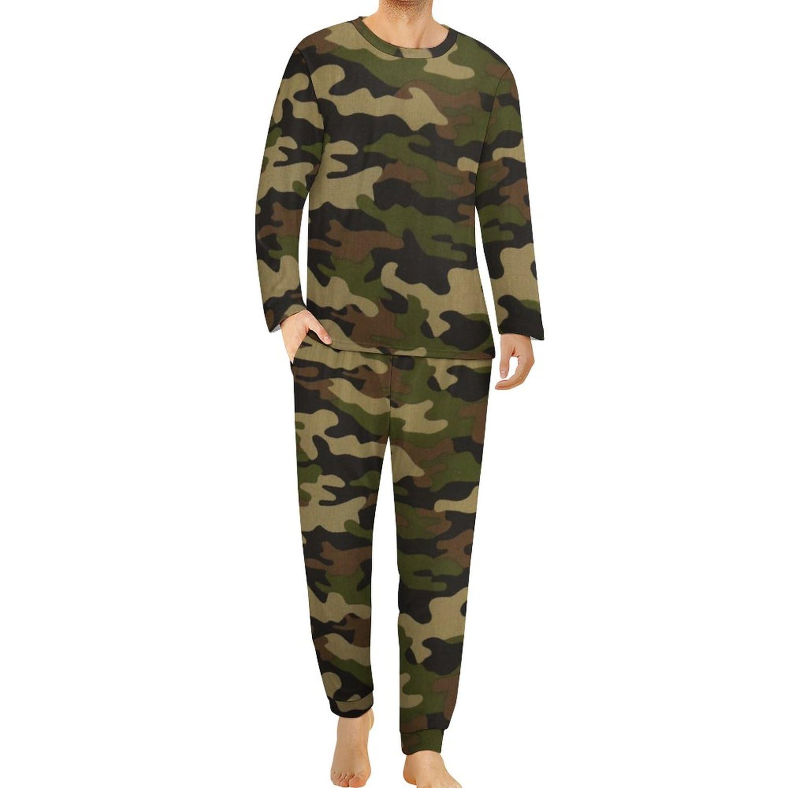 Qjjinxior Men's Crew Neck Pyjamas Set, Army Camouflage Pyjamas for Men, Men's Pajamas with Pockets