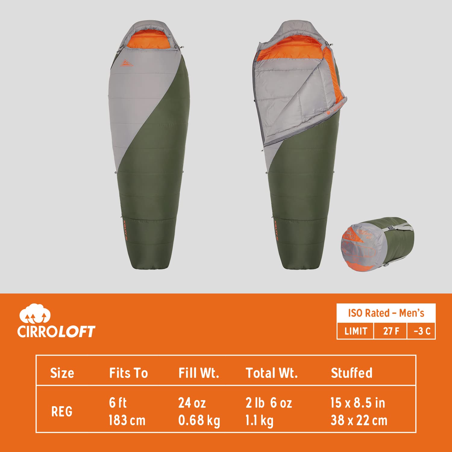 Kelty Cosmic Synthetic Fill 40 Degree Backpacking Sleeping Bag with Compression Straps, Compact and Lightweight, 2022