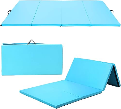 GYMAX Colchoneta de gimnasia, 8 x 4 x 2 pulgadas de grosor con funda desmontable impermeable, parte inferior antideslizante y asas de transporte,