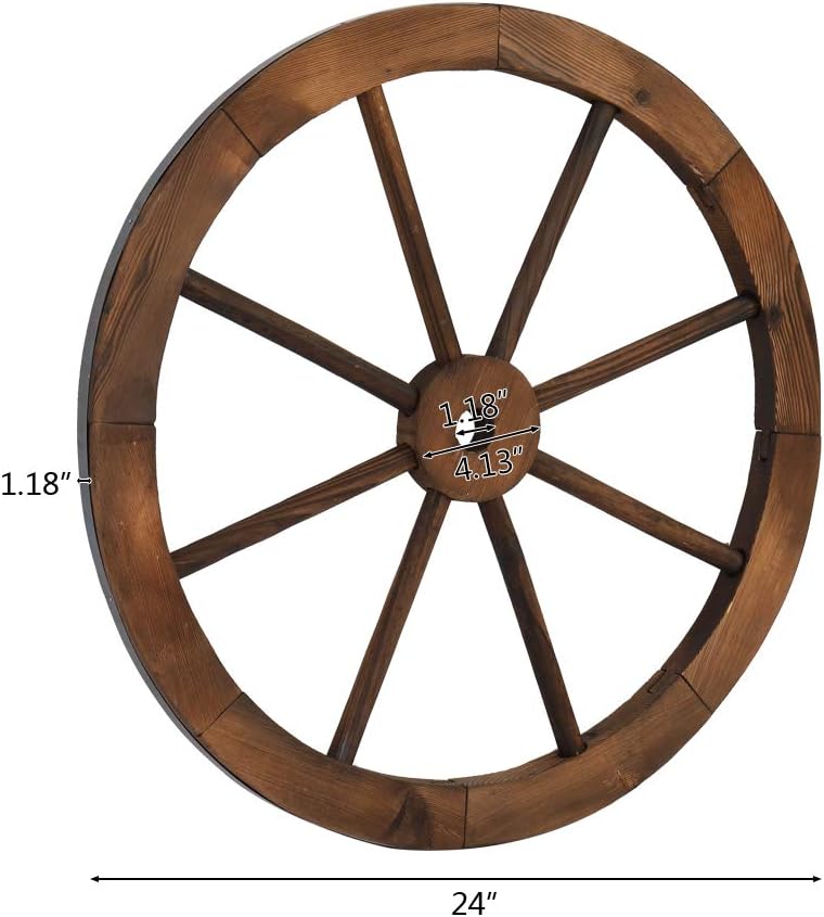Ochine 2 Pcs Wooden Wagon Wheel Wall Decor, Old Western Style, Vintage Rustic Round Wood Cartwheel, No Assembly Needed