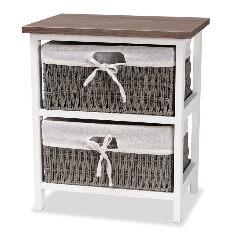 Baxton StudioTerena Modern Transitional Two-Tone Walnut Brown and White Finished Wood 2-Basket Storage Unit