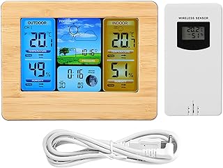 Termómetro exterior inalámbrico de la estación meteorológica, termómetro digital de color LCD con sensor, termómetro de reloj de estación meteorológica humedad al aire libre (Neutral - Amarillo)