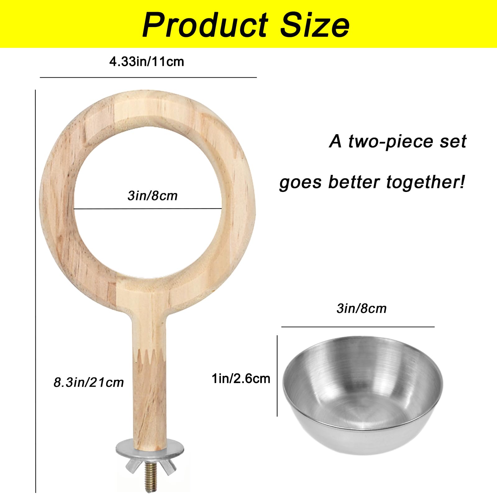 ASOCEA 2 Pack Bird Perch Bird Feeding Cup, Bird Bowls for Cage Wooden Perch Stand Hanging Bowls for Bird Cage Accessory Parrot Wood Perch Stand Toy for Parakeet Lovebird Cockatiel Budgie Small Parrots