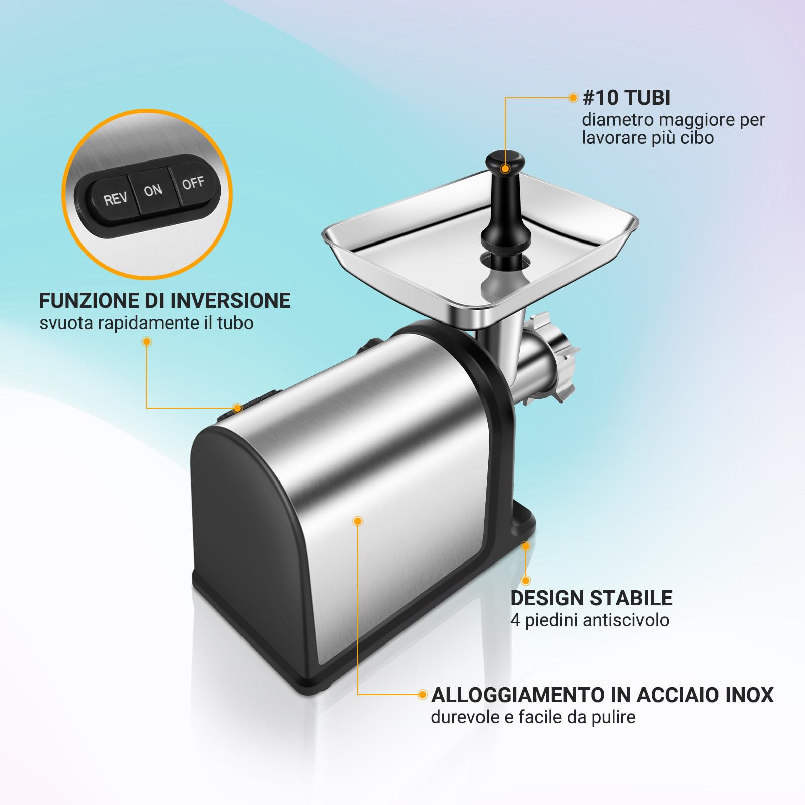 Tritacarne Elettrico AOBOSI 3-In-1 Tritacarne Con 3 Dischi Di Macinazione In Acciaio Inox, 1 Kubbe e 3 Tubi Per Insaccati. Calibro 12 e motore [3000w Max], tritacarne Elettrico Professionale Con Lame.