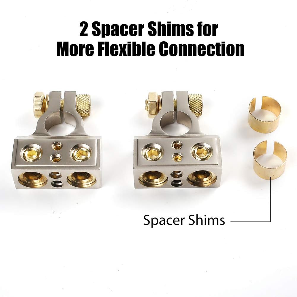 LotFancy Battery Terminal Connectors, 0/2/4/8/10 Gauge Positive & Negative Car Audio Battery Terminals with Spacer Shims, Auto Car Marine Boat Terminals Replacement, 1 Pair : Automotive